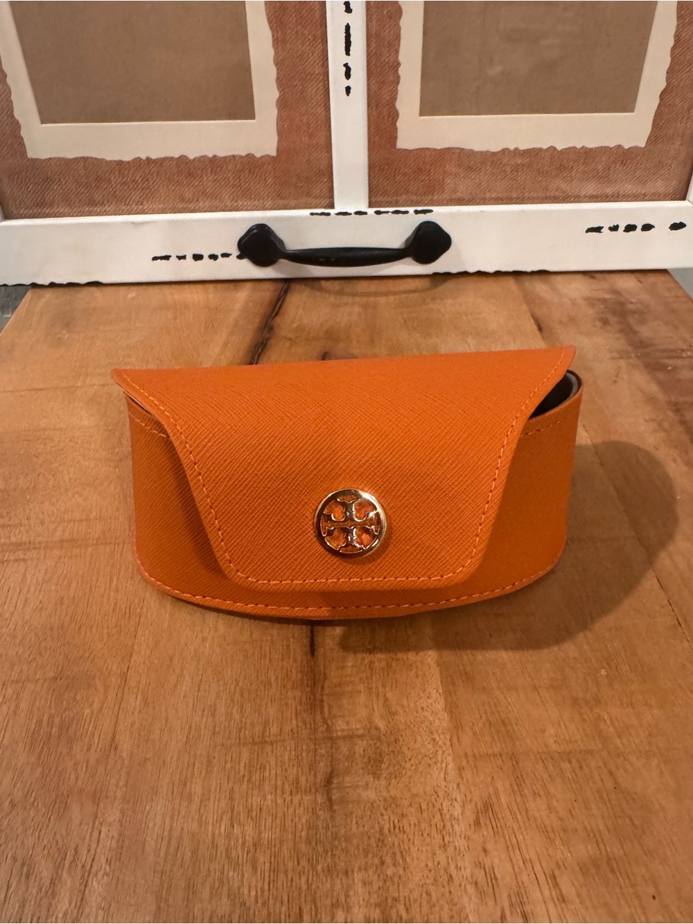 Tory Burch Orange Structured Sunglasses Case with Logo Medallion